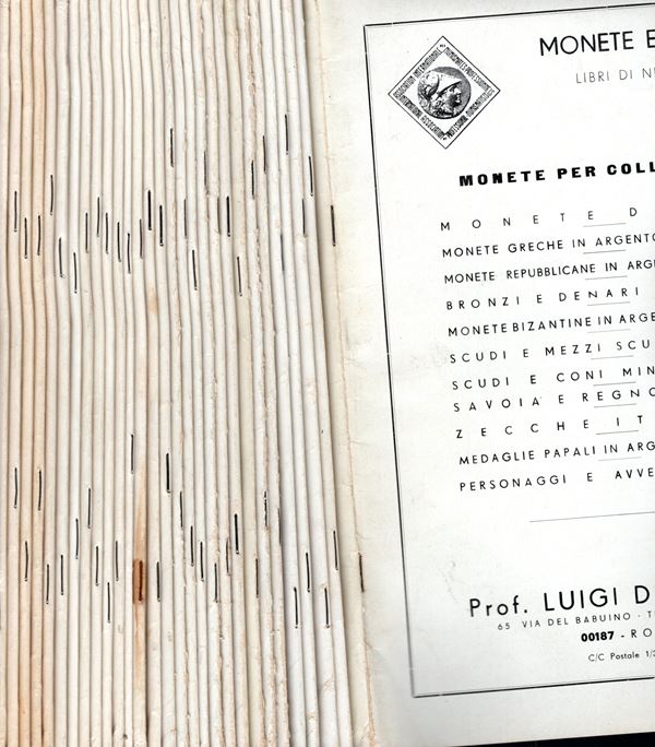 DE NICOLA L. -N. 30 Listini a prezzo fisso con tavole, monete antiche,medioevali, moderne e medaglie. ril ed buono stato.1970 gennaio ?, giugno, settembre, dicembre1971 marzo, giugno, settembre, dicembre.1972 settembre, dicembre1973 marzo, giugno, settembre1974 gennaio, marzo, giugno, settembre, dicembre1975 marzo, giugno, settembre, dicembre1976 marzo, giugno, settembre, dicembre.1977 marzo, giugno, settembre, dicembre. utilissimi per la ricerca di vecchie provenienze.        
No resi