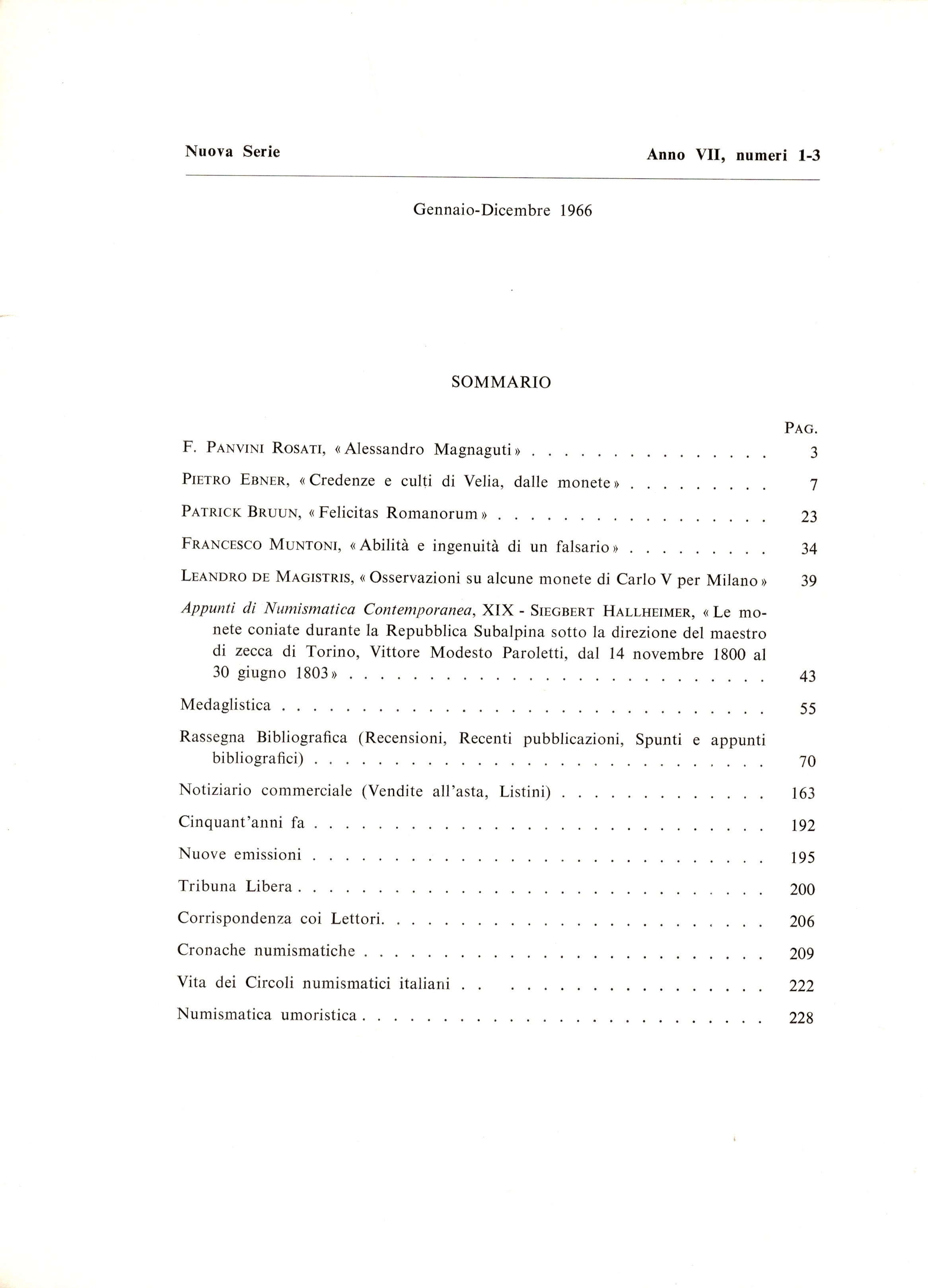 SANTAMARIA P&P - Numismatica Anno VII. Gennaio-Dicembre, 1966. completo. pp 228, illustrazioni ne...