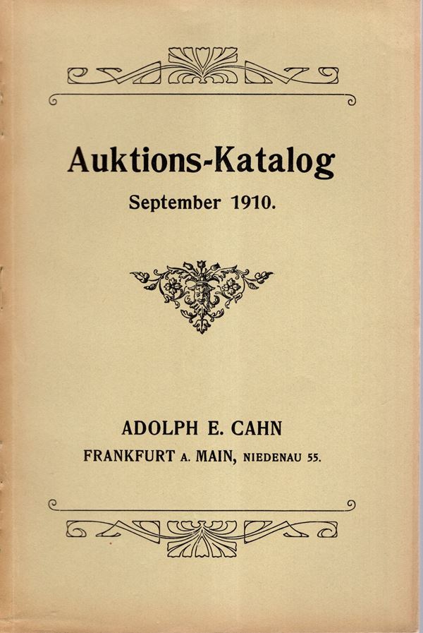 CAHN E. A. - Frankfurt am Main, 21 - September, 1910. I Deutsche taler des 16 - 19 Jahunderts. Sammlung F. O. II Goldmunzen und italienische munzen. III Brakteaten und kleinmunzen. Pp 45, nn 1195, tavole 1. Legatura ed, interno ottimo stato, raro. Rossi,