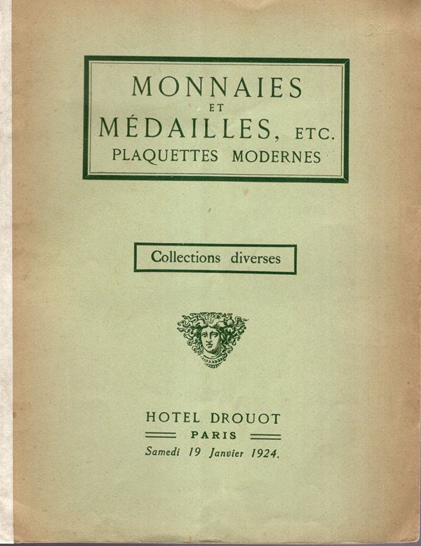 FLORANGE  J. – CIANI  L. -  Paris, 19 - Janvier, 1924. Monnaies et medailles, ect. Plaquettes modernes. Pp. 20, nn 239, tavole 2. Legatura ed. sciupata, interno buono stato, raro. Rossi, 1967