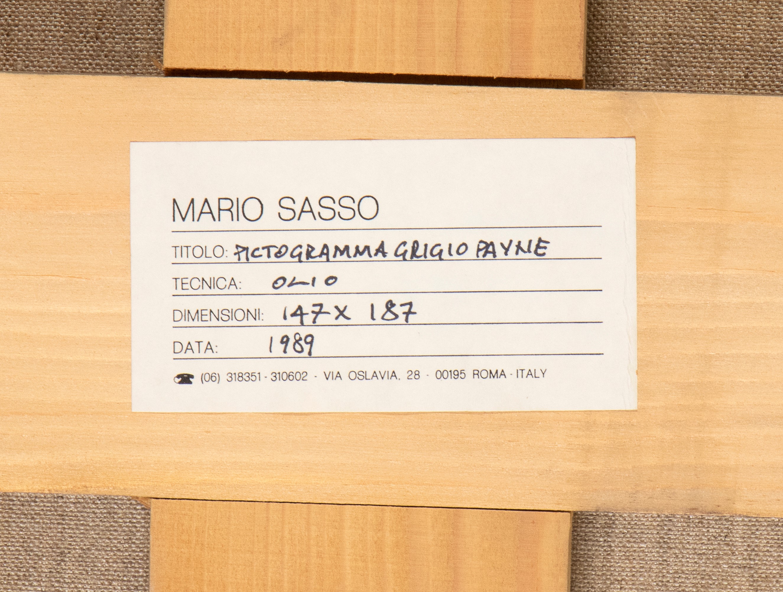 Mario Sasso - Pictogramma Grigio Payne, olio su tela