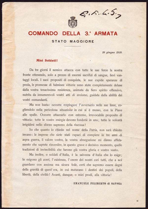 Comando 3 ARMATA firmato E.F.di Savoia
