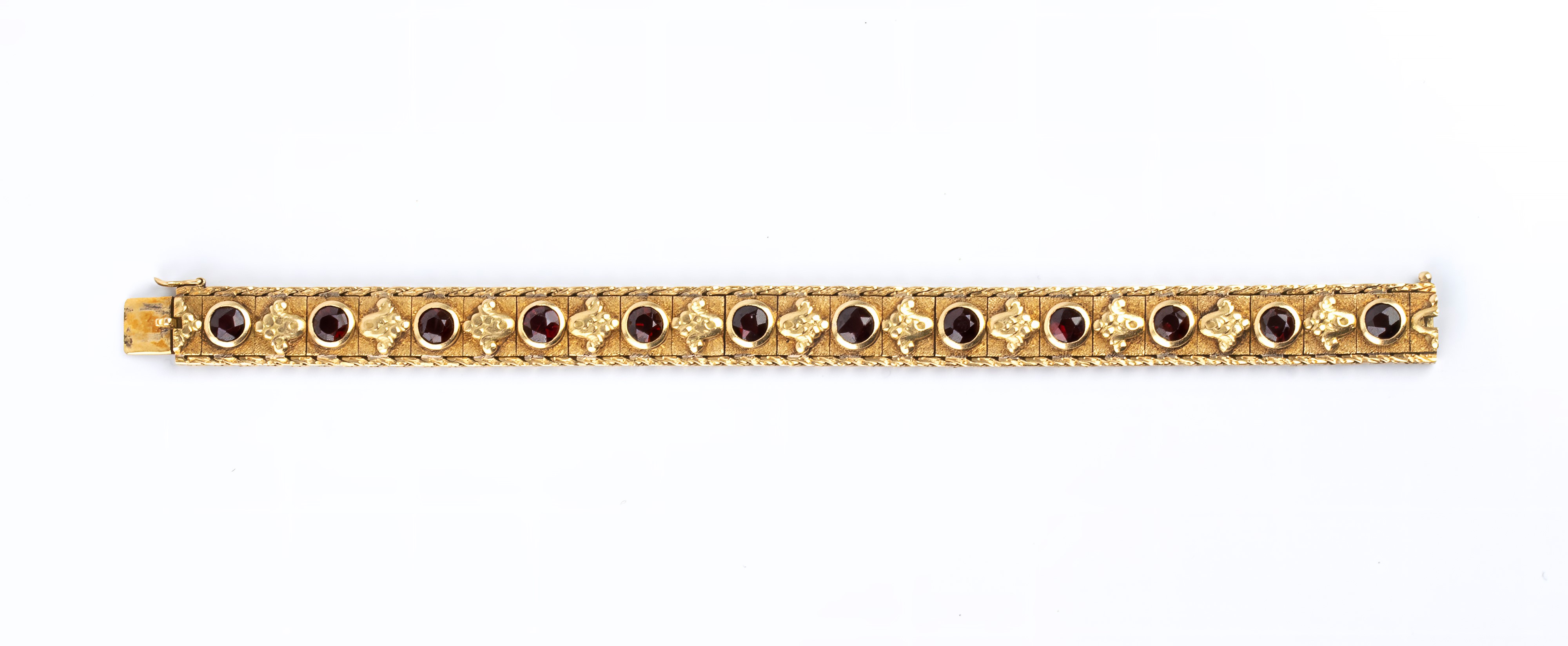 Oro 18k, Bracciale e spilla con granati