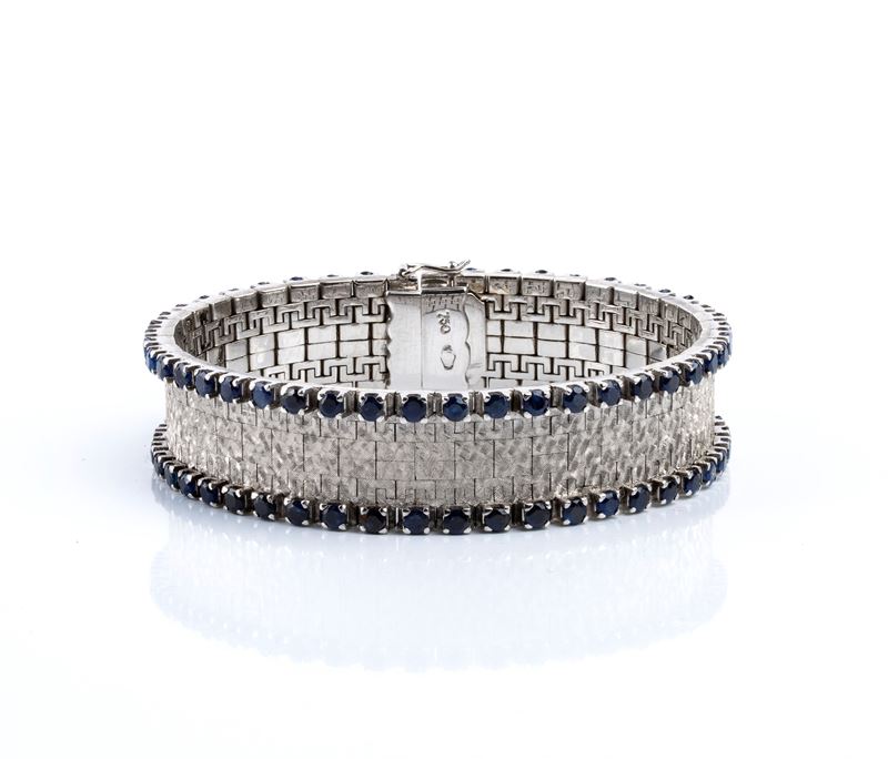 Bracciale in oro bianco 18k con zaffiri blu (circa 3,50 ct)