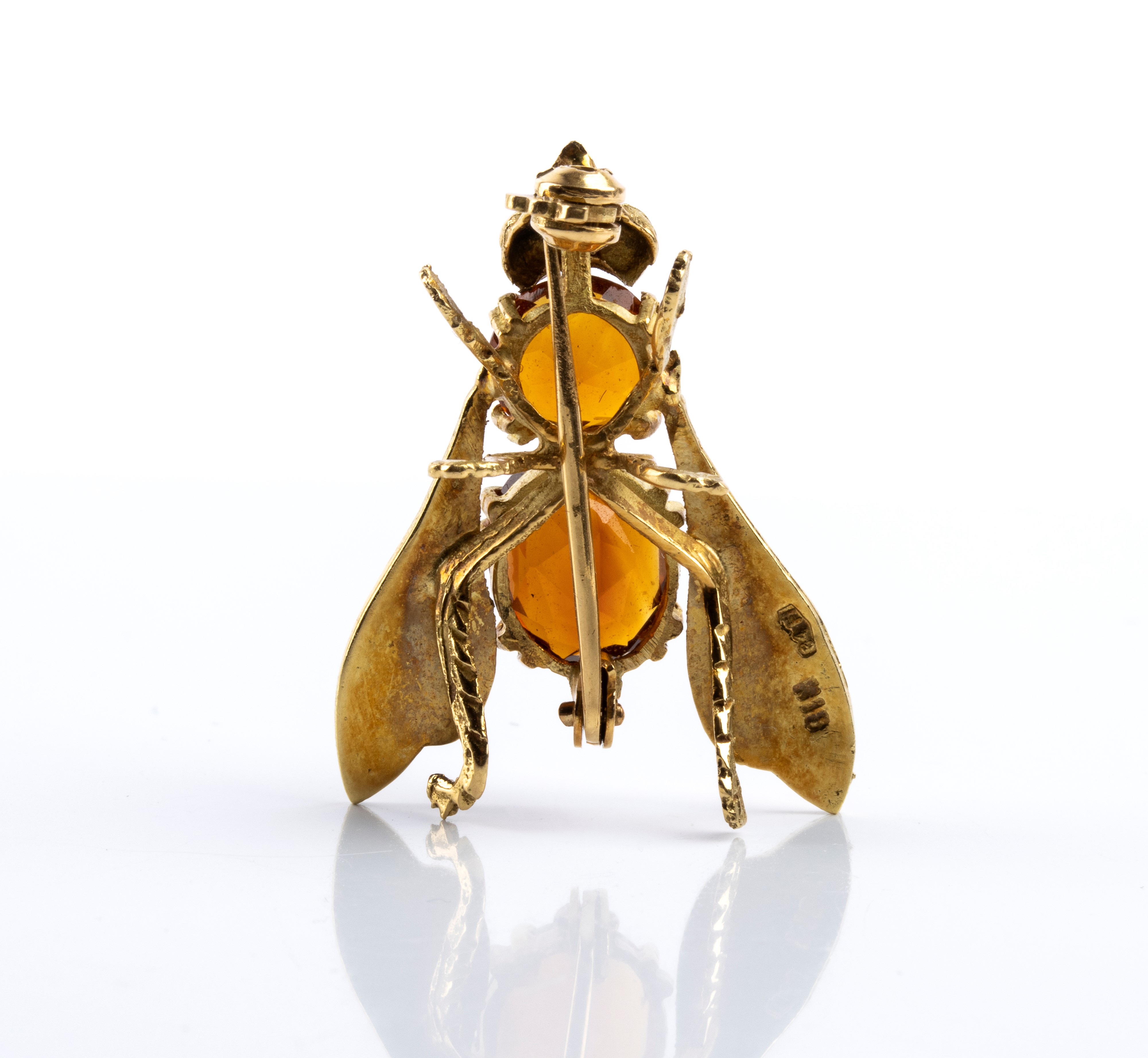 Spilla e anello in oro con quarzi citrini (punzonatura K18)