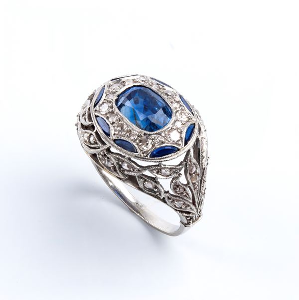 Sapphire diamond platinum ring