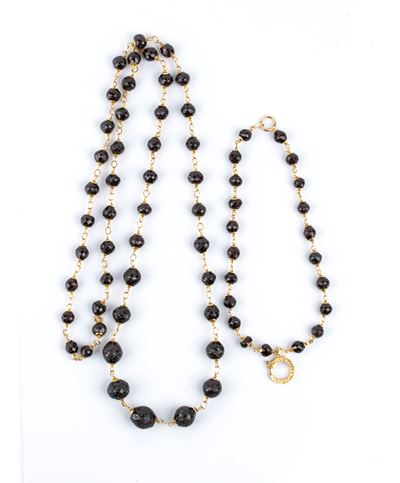 Bracciale e girocollo in oro giallo e pietre quarzo, con rondelle sfaccettate
