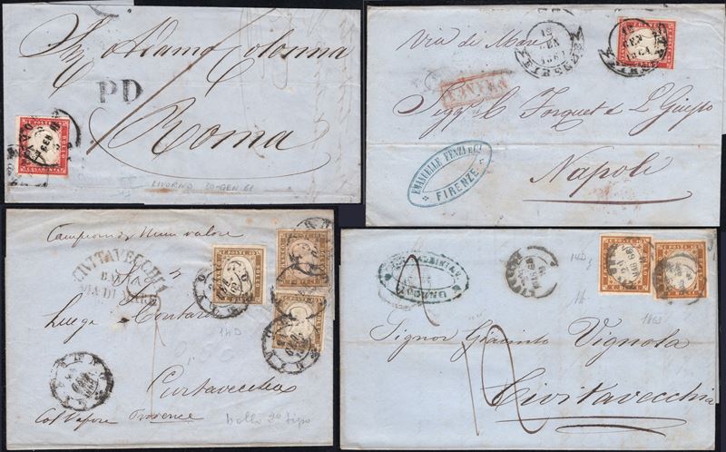 Lotto di Storia Postale, Sardegna - IV Emissione, 10 Lettere, 1857