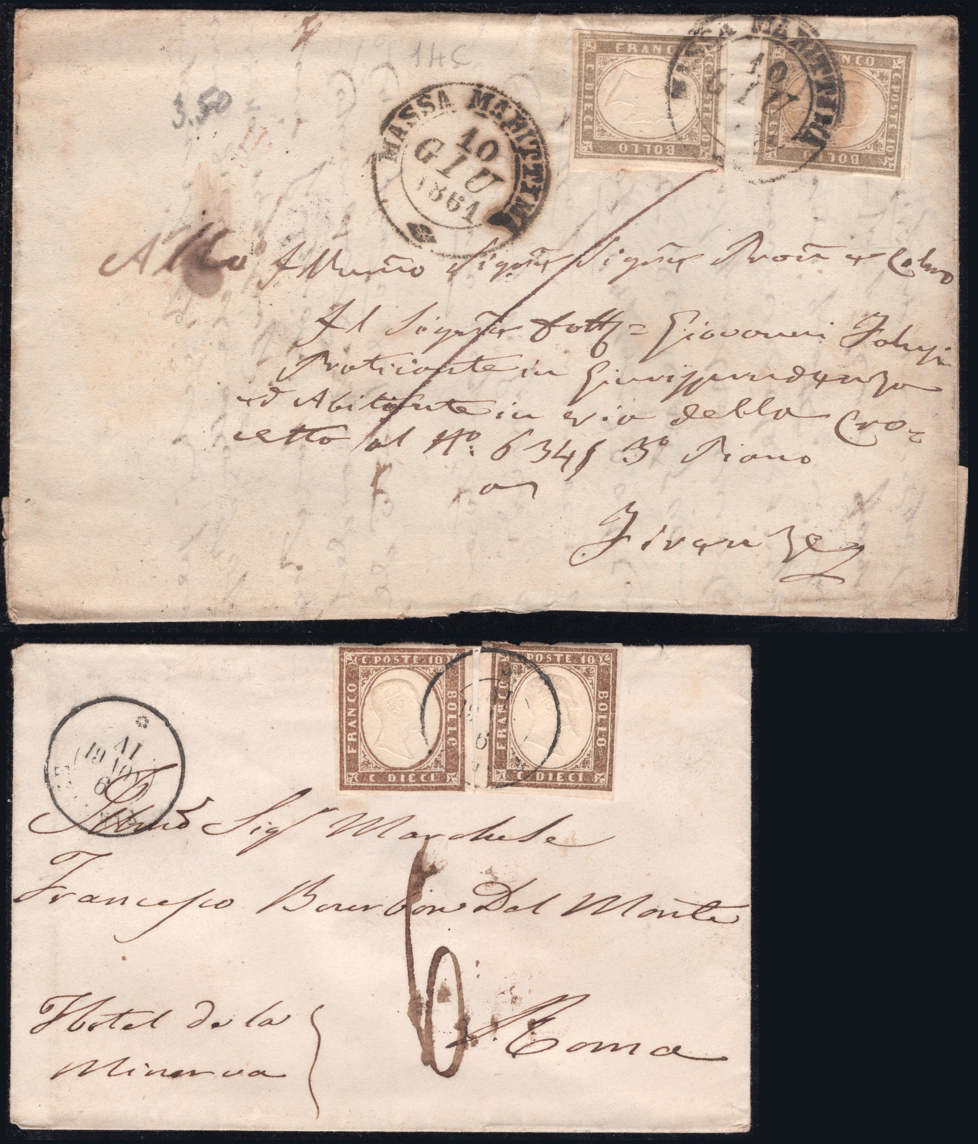 Lotto di Storia Postale, Sardegna - IV Emissione, 10 Lettere, 1857