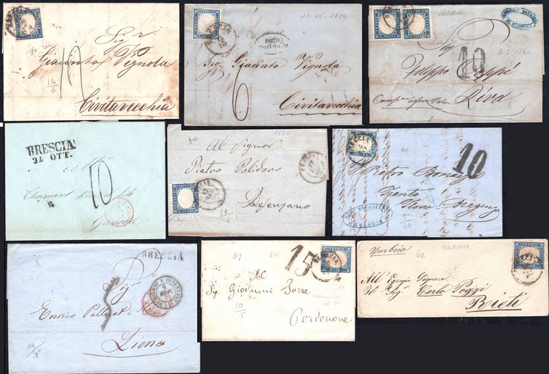 Emmissione IV della Sardegna, Collezione di 10 Oggetti Postali - Brescia, 1860