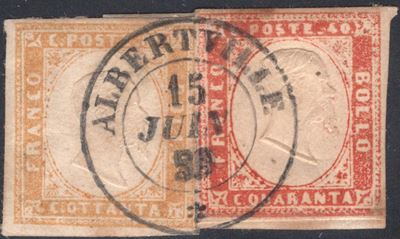 Sardegna, IV emissione - 80 cent. giallo ocra n.17 e 40 cent. vermiglio arancio scuro n.16Ac