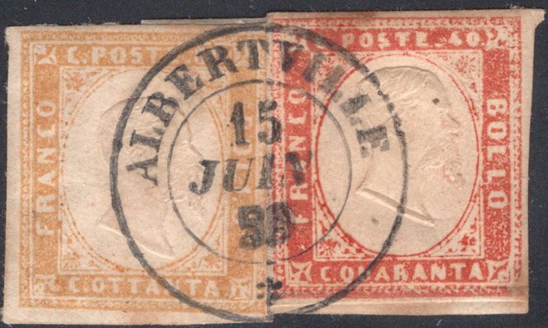 Sardegna, IV emissione - 80 cent. giallo ocra n.17 e 40 cent. vermiglio arancio scuro n.16Ac