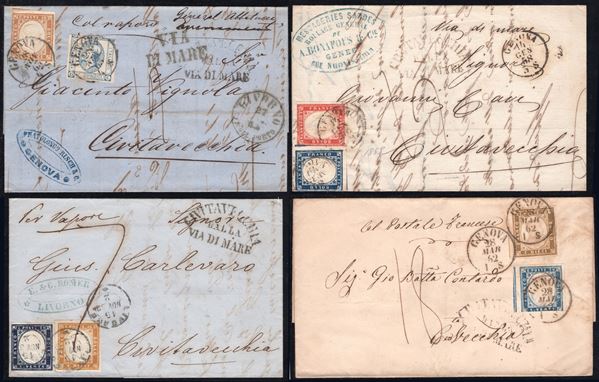 Sardegna IV emissione - Civitavecchia, 4 interessanti oggetti postali