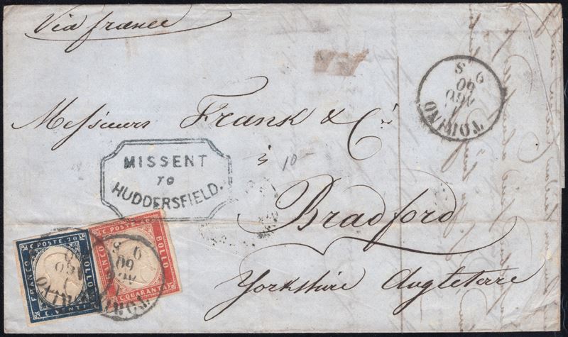 Sardegna IV emissione, Busta da Torino per l'Inghilterra 1860