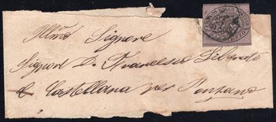 Pontificio, Fascetta completa affrancata per 1/2 baj. (1864)