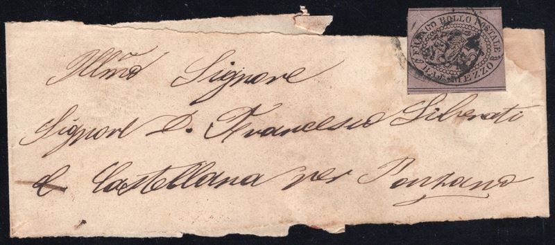 Pontificio, Fascetta completa affrancata per 1/2 baj. (1864)