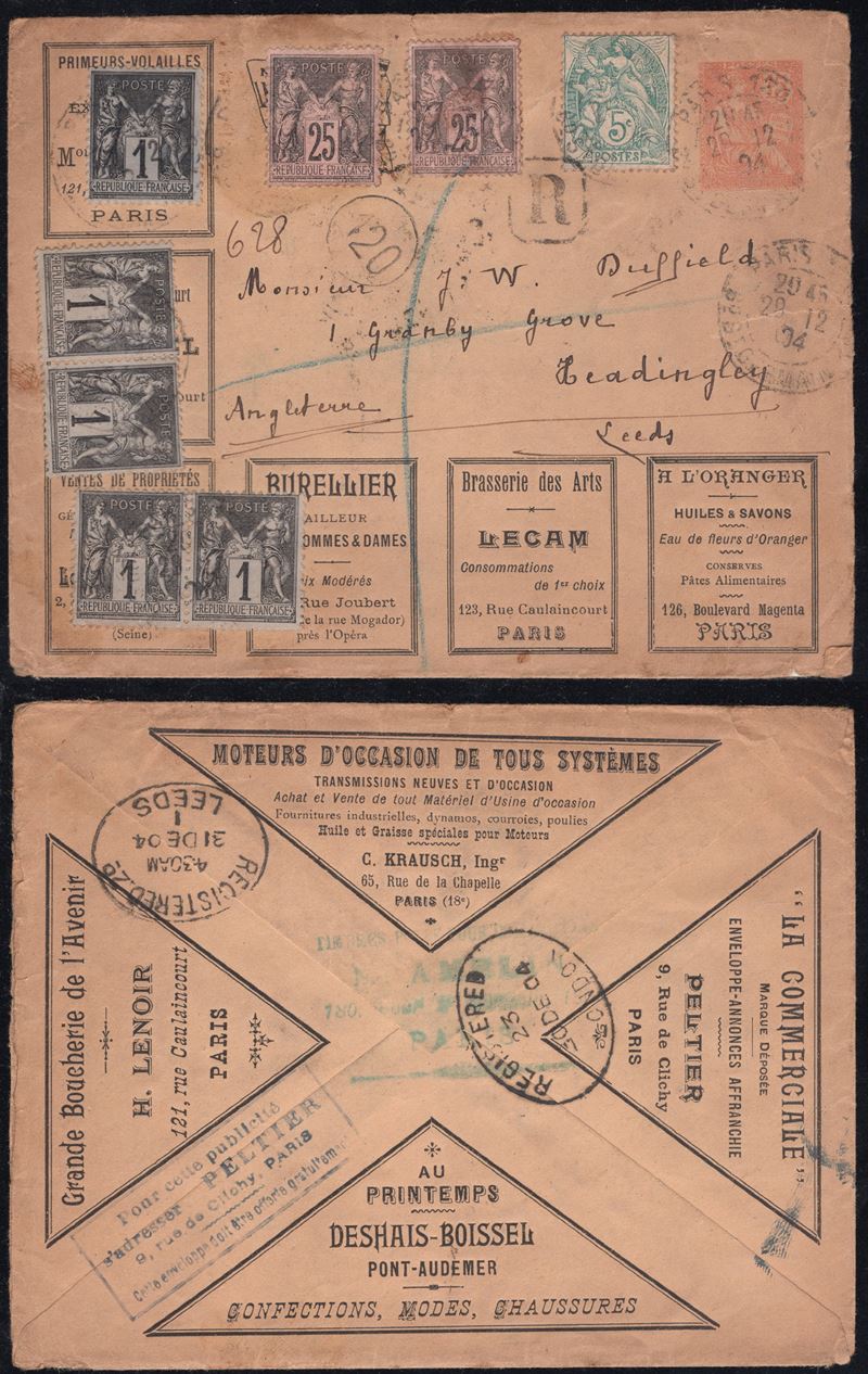Francia, Intero postale pubblicitario del 1894 con affrancatura supplementare da 15 centesimi