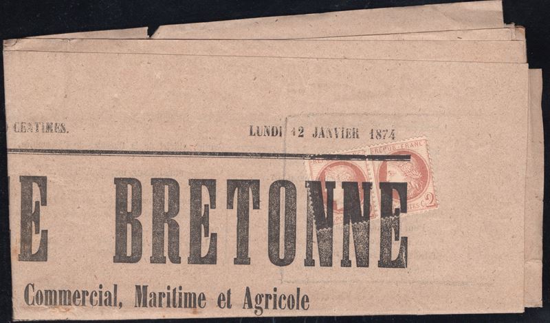 Francia, Terza Repubblica - Giornale affrancato con francobolli da 2 cent. rosso bruno n.51 annul...