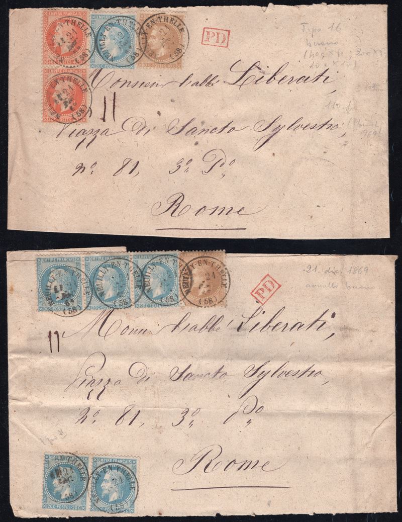Francia, Due fascette per giornale per l'Italia, 1869