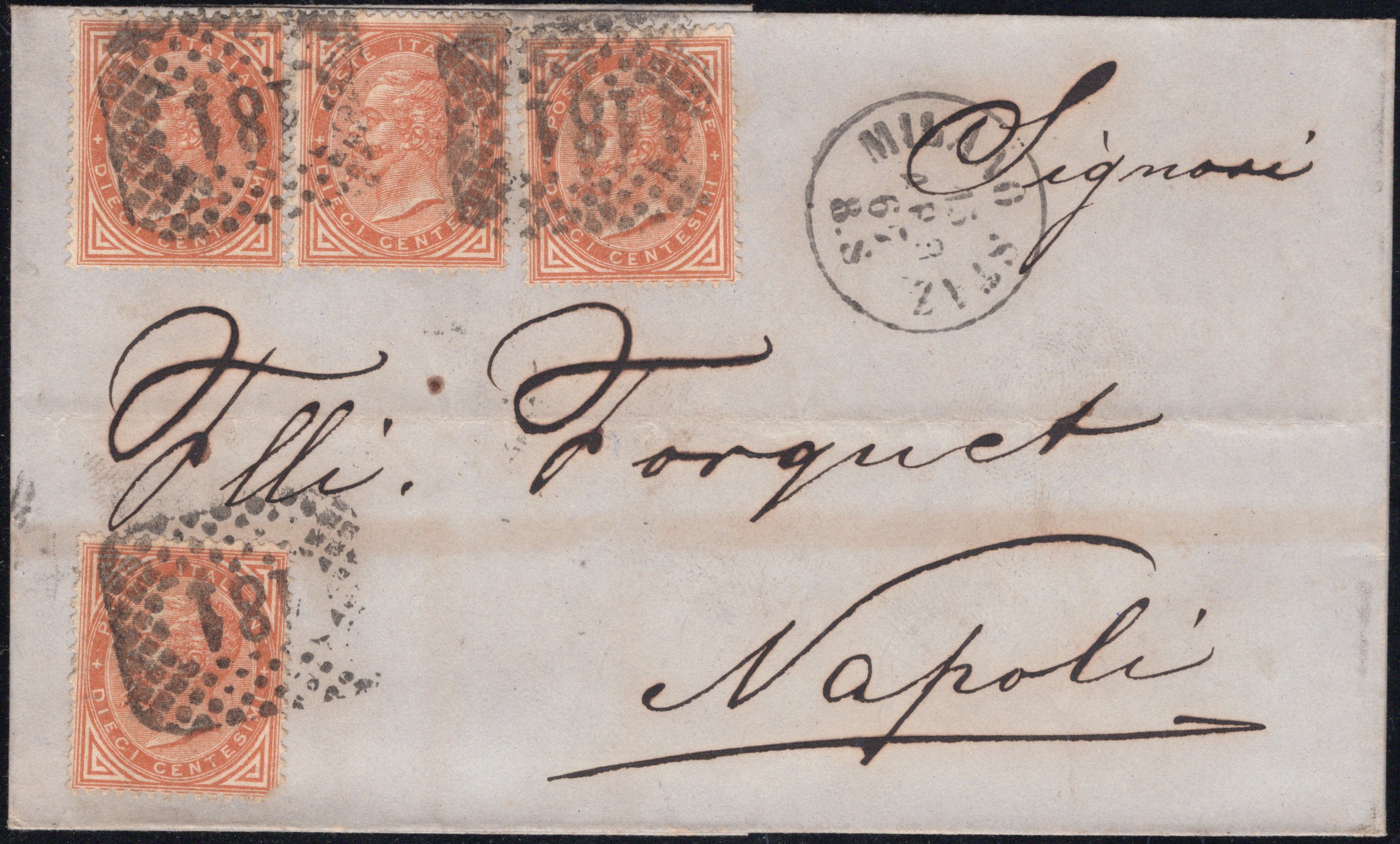 Regno, Storia Postale - Quattro interessanti buste del 1863