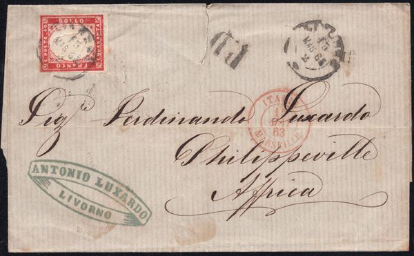 Sardegna IV emissione - Destinazioni Estere, Busta da Livorno per l'Africa