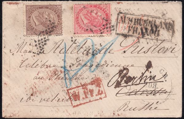 Regno - Storia Postale, rispedizioni. Splendida busta con rispedizione in diversi stati.