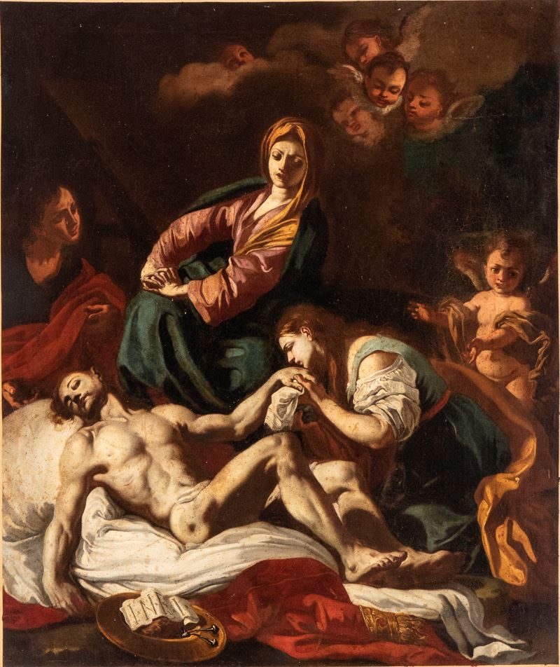 Artista Napoletano, XVIII Secolo - Autore sconosciuto, Compianto sul Cristo morto, olio su tela