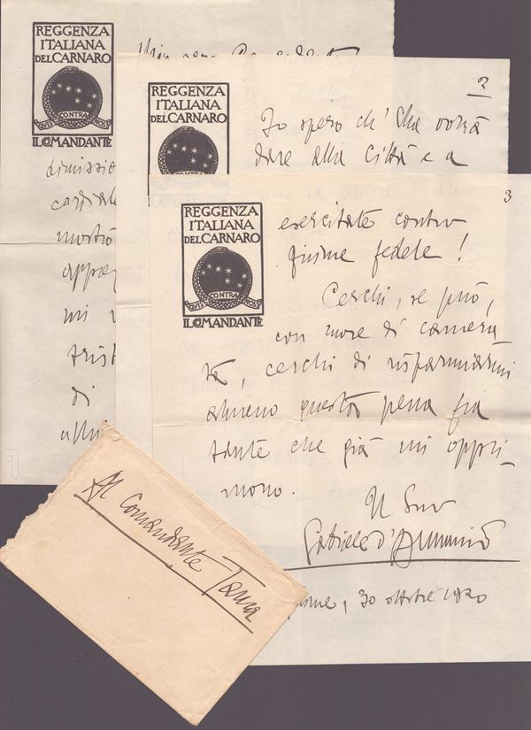 D'Annunzio Gabriele (1863-1938), Fiume, lettera autografa