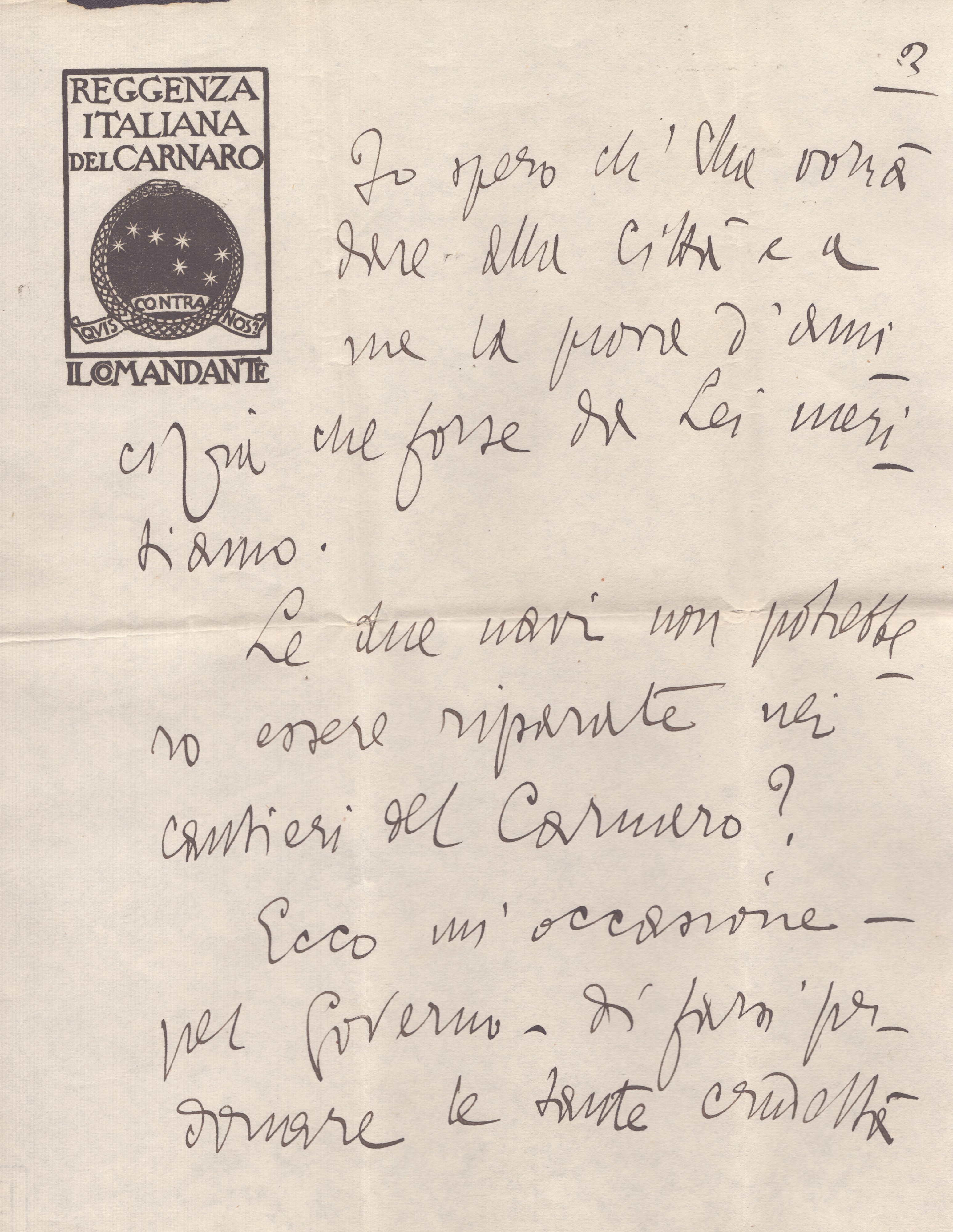 D'annunzio Gabriele (1863-1938), Fiume, Lettera Autografa