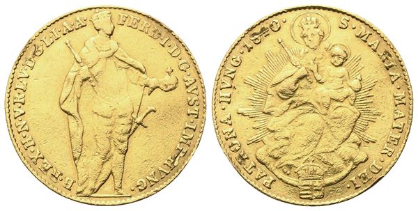 UNGHERIA. Regno d'Ungheria. Ferdinando I (1835-1848). Ducato 1840; Au (3,50 g; 20,5 mm)