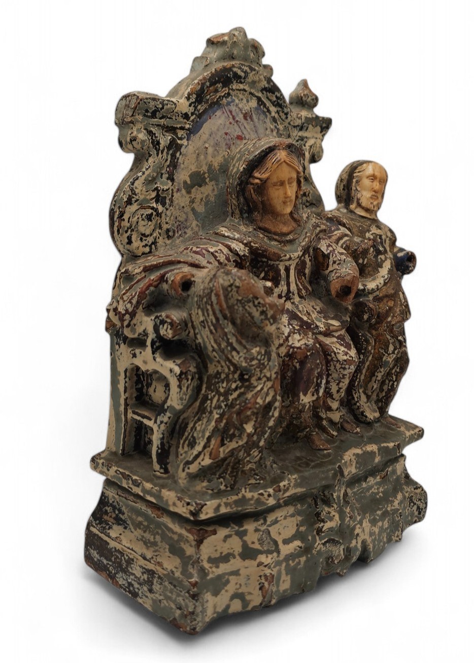 Scultura lignea, inserti in avorio, rappresentazione della Madonna in trono (India portoghese, fi...