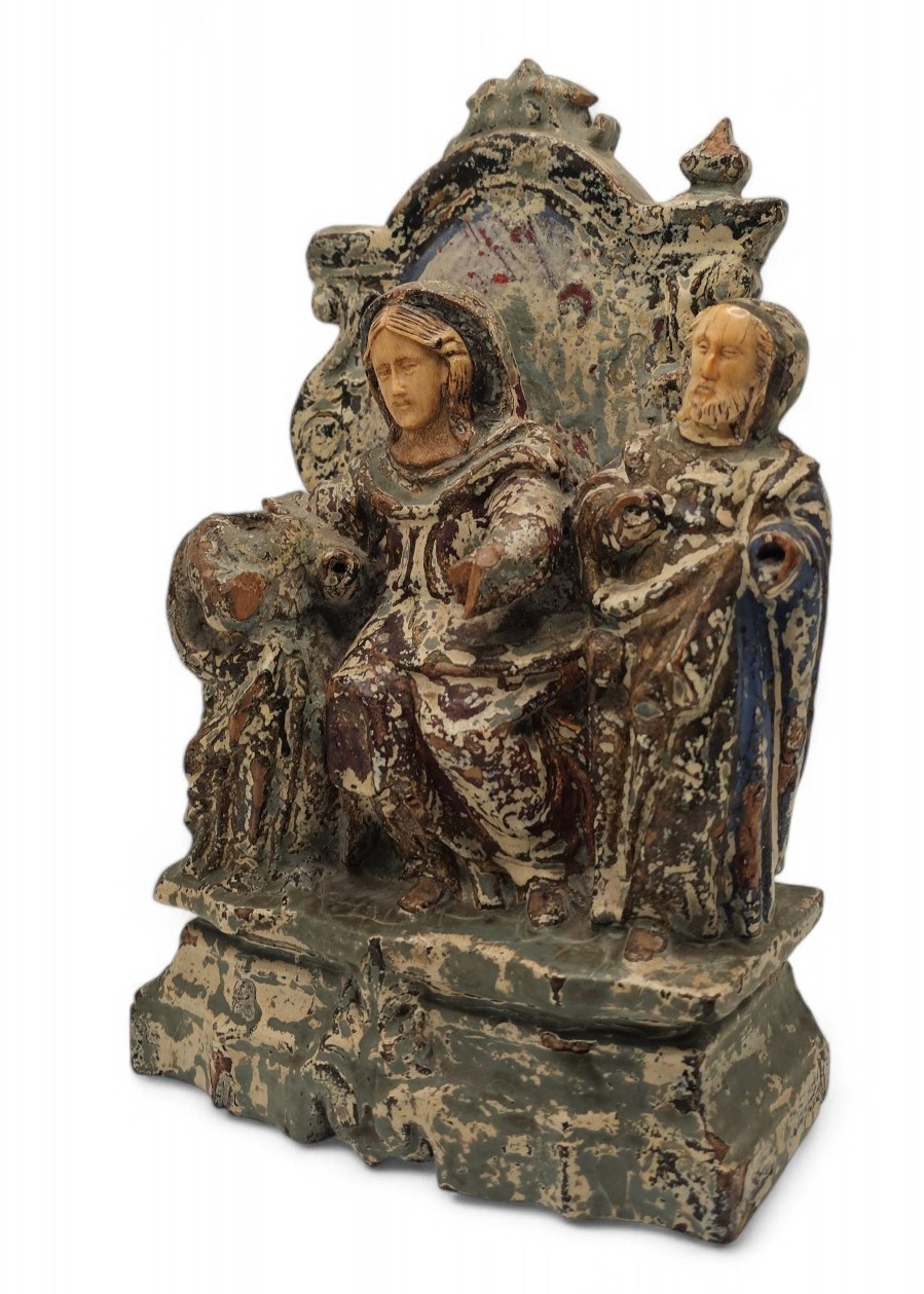 Scultura lignea, inserti in avorio, rappresentazione della Madonna in trono (India portoghese, fi...