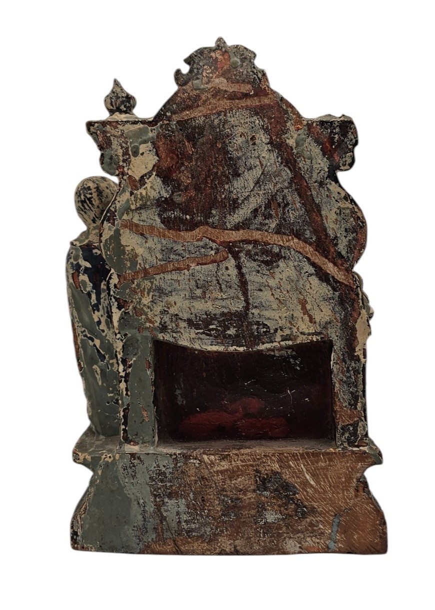 Scultura lignea, inserti in avorio, rappresentazione della Madonna in trono (India portoghese, fi...