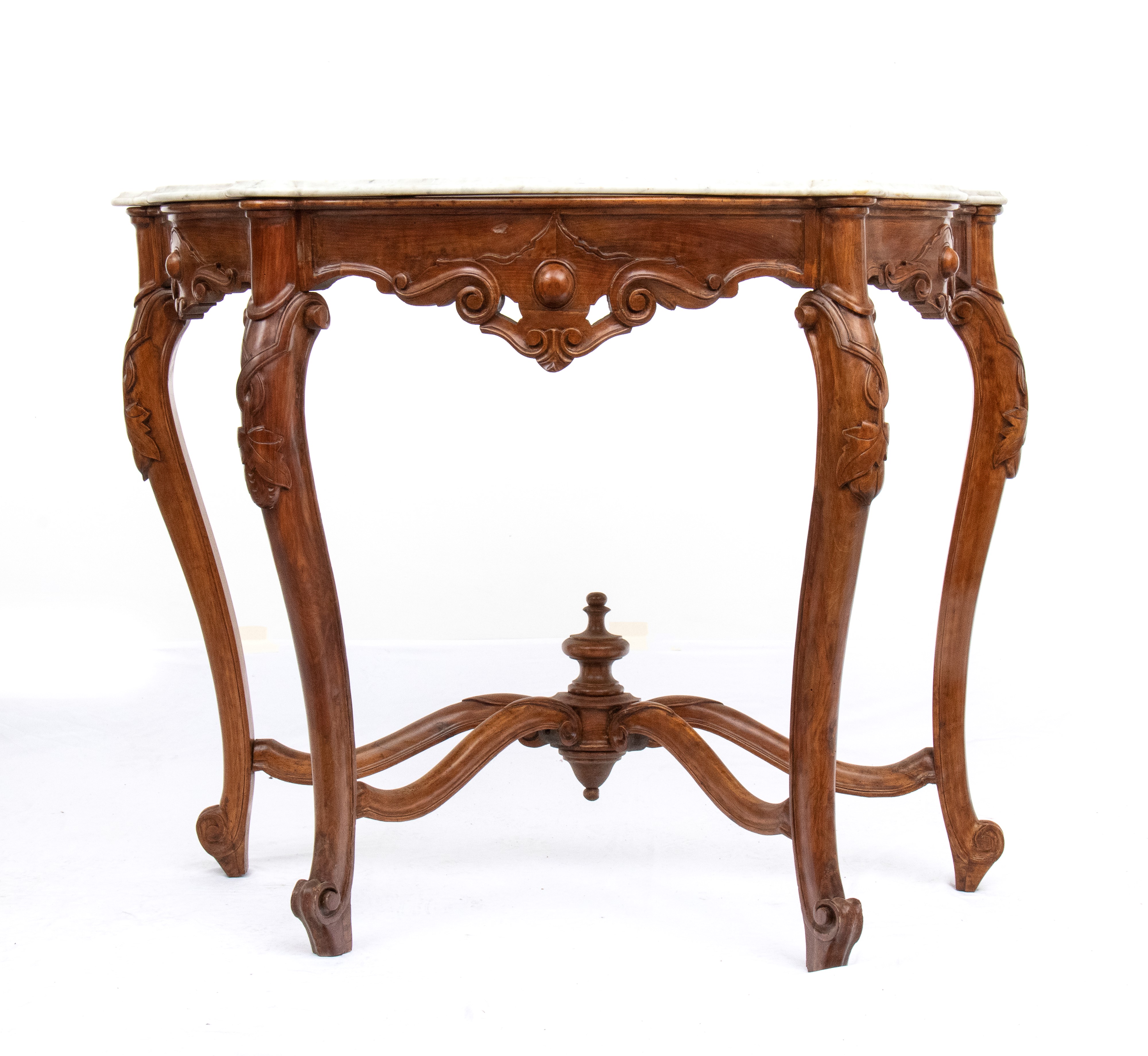 Console genovese, metà XIX secolo, in legno di noce e marmo bianco