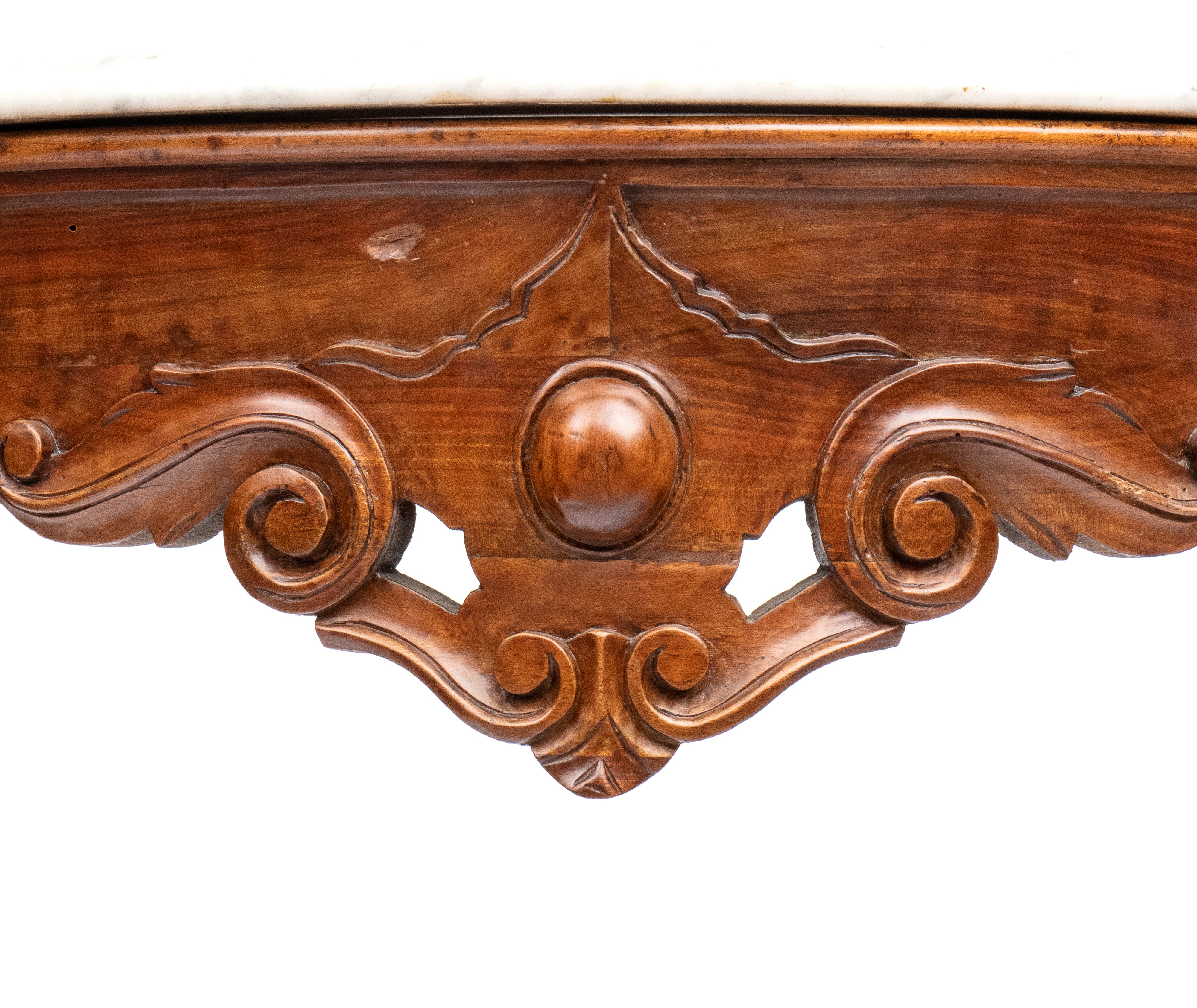 Console genovese, metà XIX secolo, in legno di noce e marmo bianco
