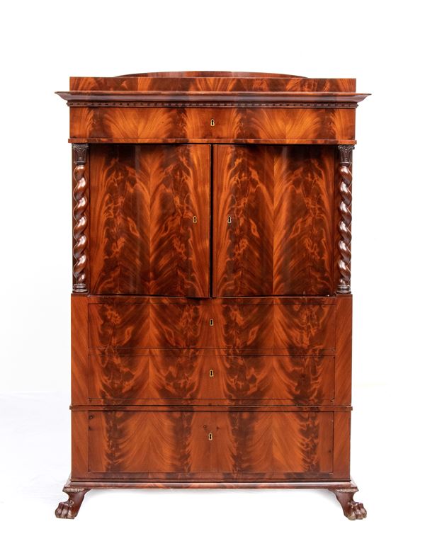 Mobile bar tedesco in piuma di mogano