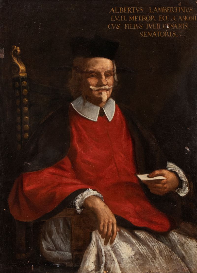 Artista Attivo a Roma, Prima Metà XVII Secolo - Ritratto del Cardinale Alberto Lambertini, olio s...