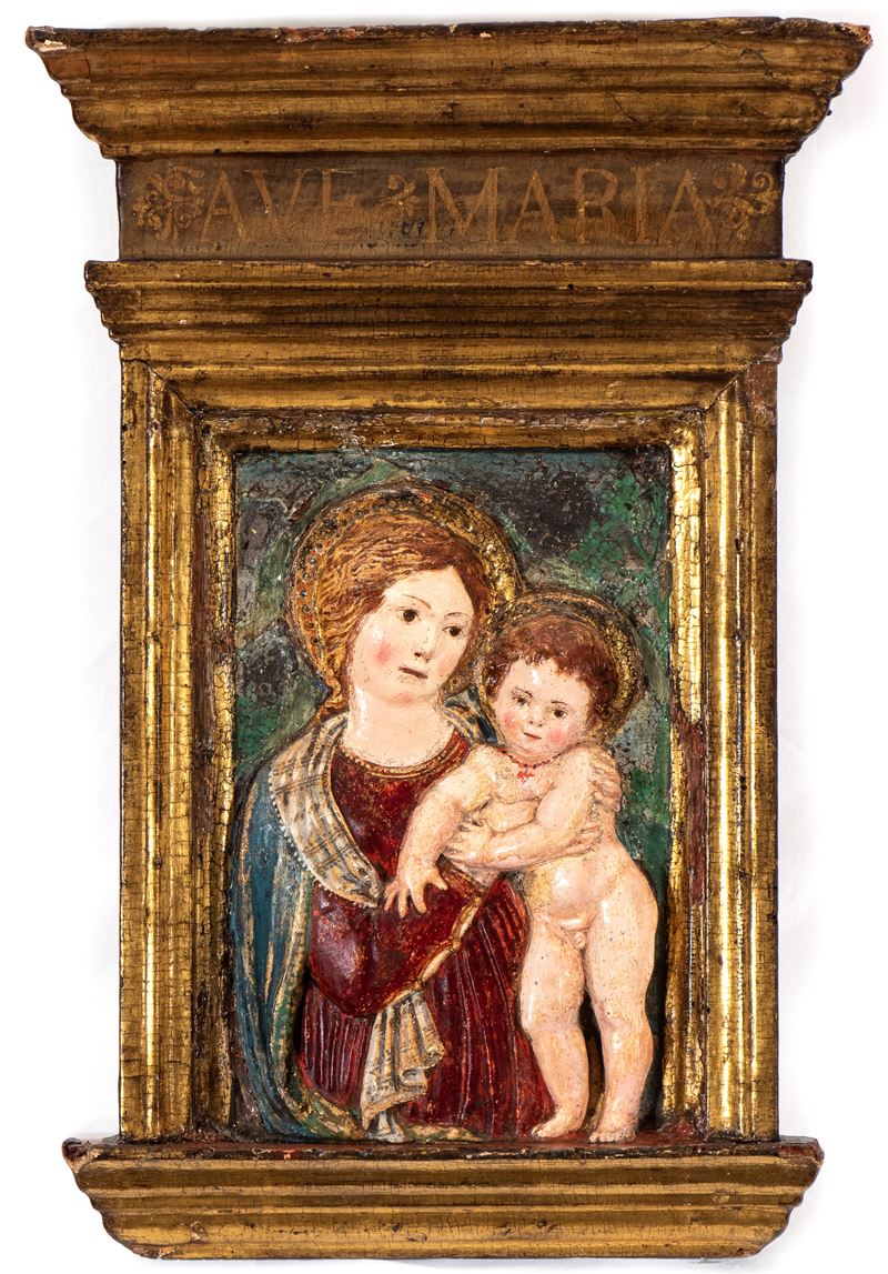 Luca della Robbia - Madonna con Bambino, tempera su gesso, cm 48x31
