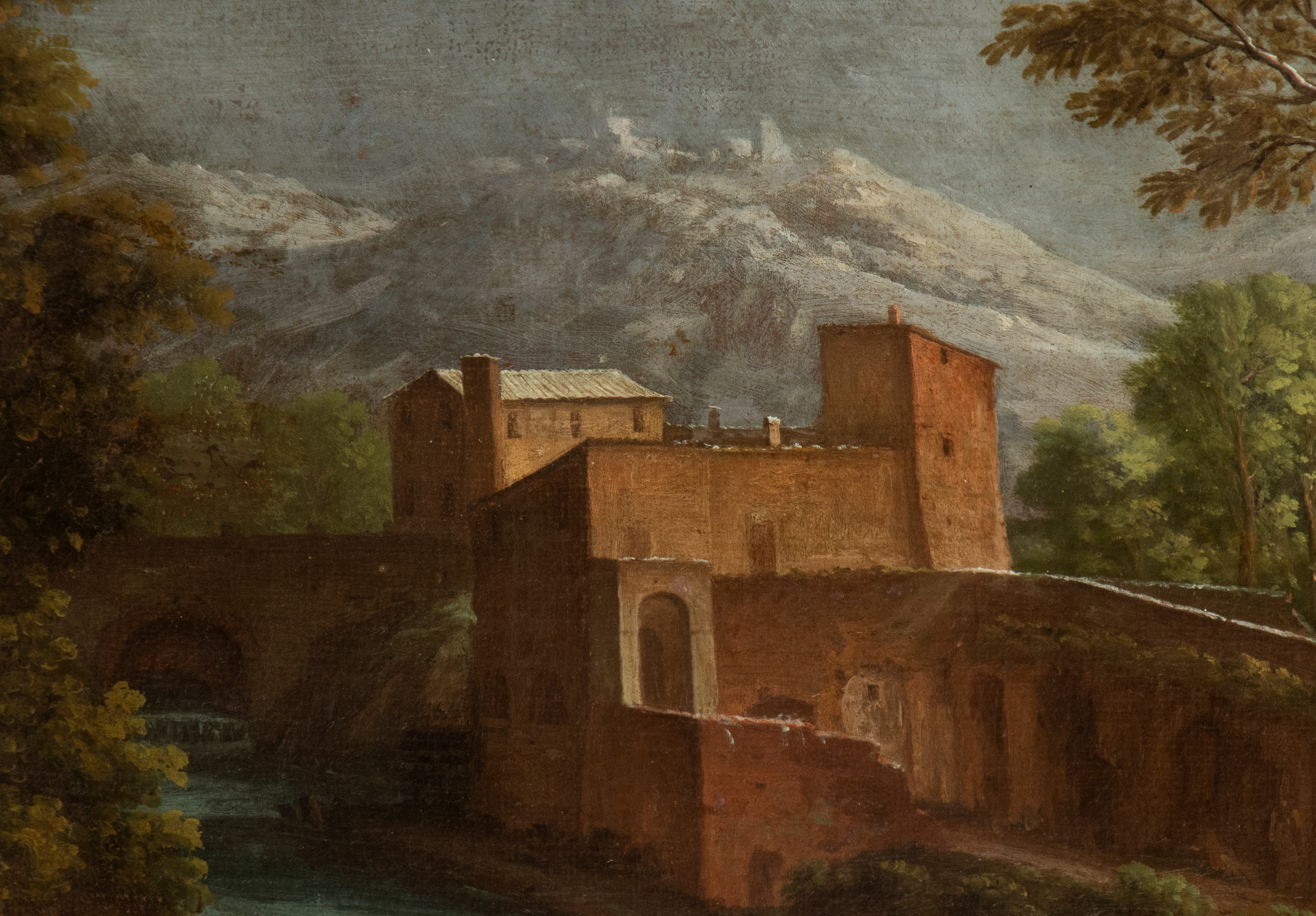 Francesco Foschi - Paesaggio con corso d'acqua e viandanti, olio su tela