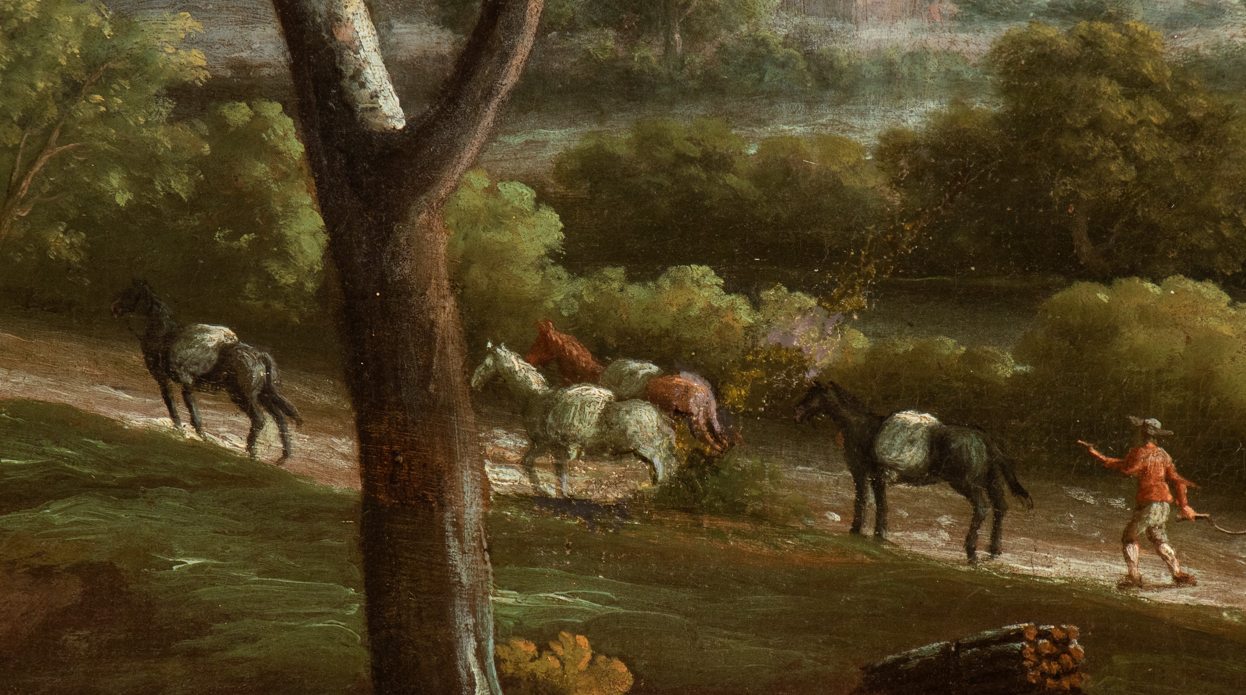 Francesco Foschi - Paesaggio con corso d'acqua e viandanti, olio su tela