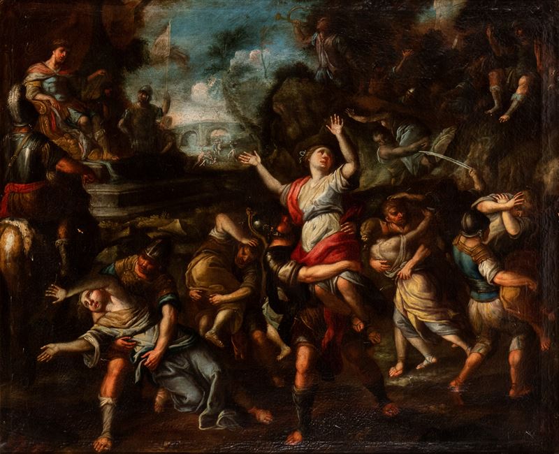 Artista Attivo a Roma, XVII Secolo - Autore non identificato, Ratto delle Sabine, olio su tela