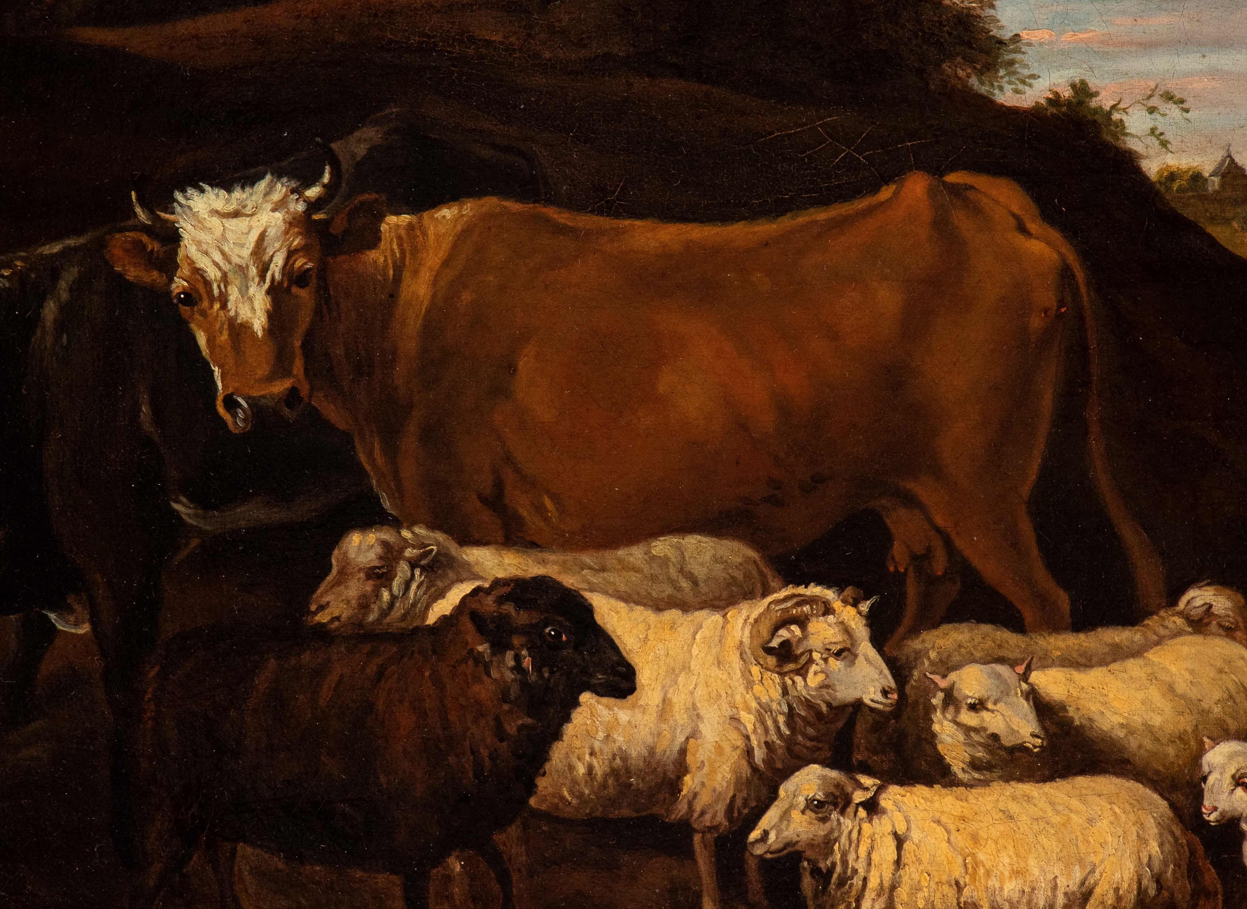 David Teniers il Giovane - Pastore con armenti in un villaggio, olio su tela
