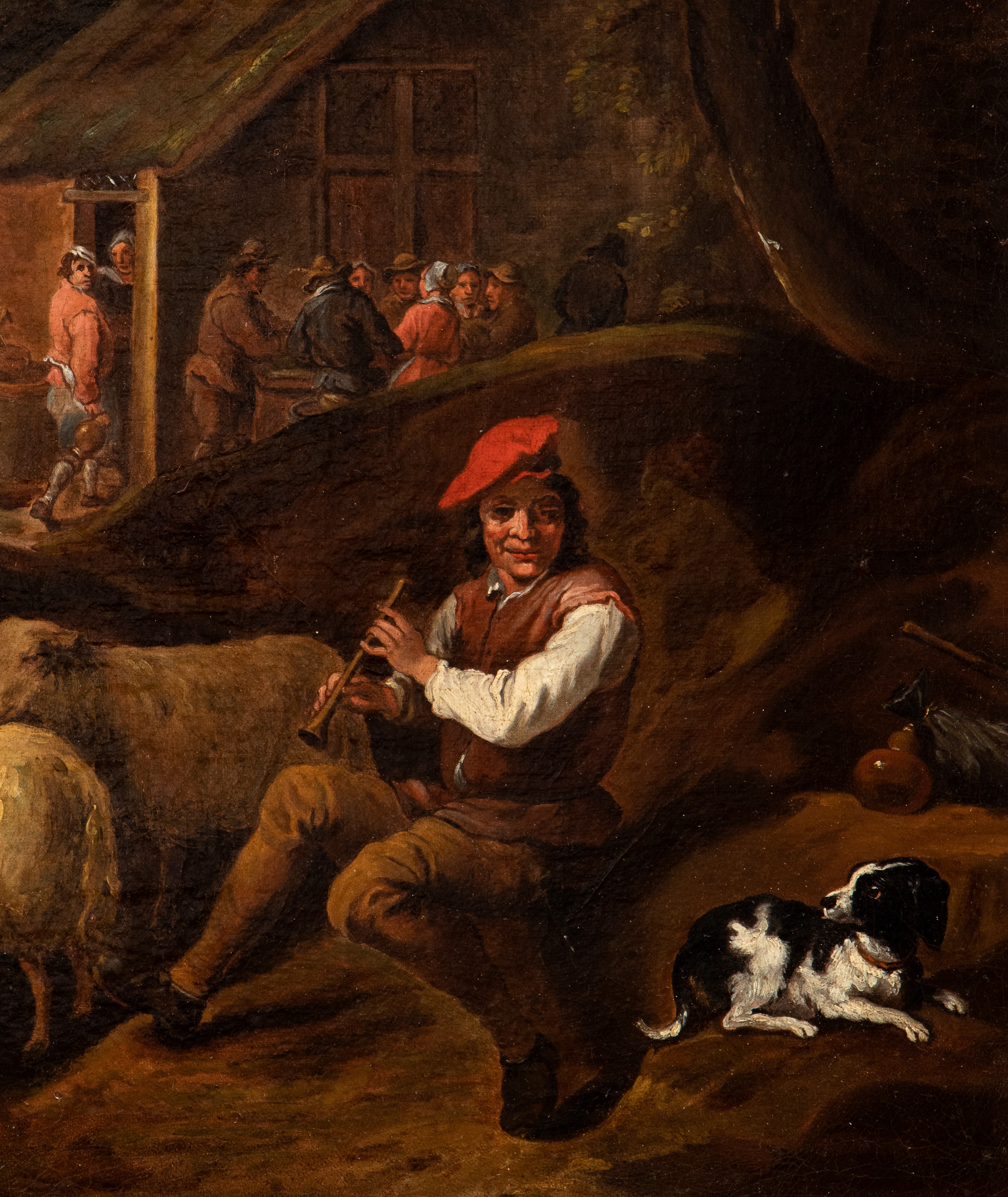 David Teniers il Giovane - Pastore con armenti in un villaggio, olio su tela