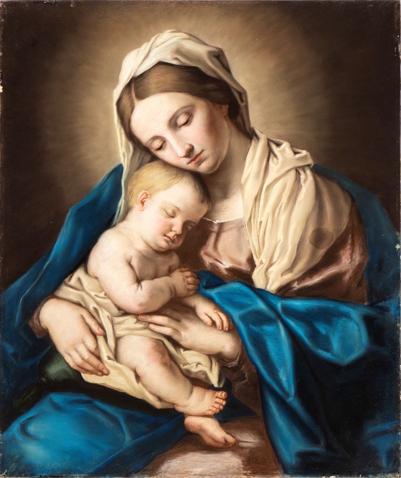Giovanni Battista Salvi Sassoferrato - Madonna con Bambino, tempera e pastello su carta