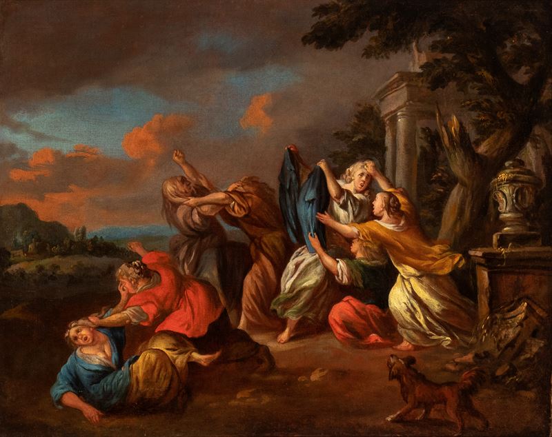 Artista Attivo a Roma, XVII Secolo - Autore sconosciuto, Gruppo di donne che si azzuffano, olio s...