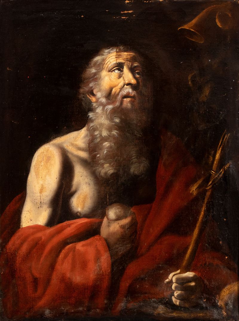 Artista Attivo a Napoli, XVII Secolo - San Girolamo penitente, olio su tela