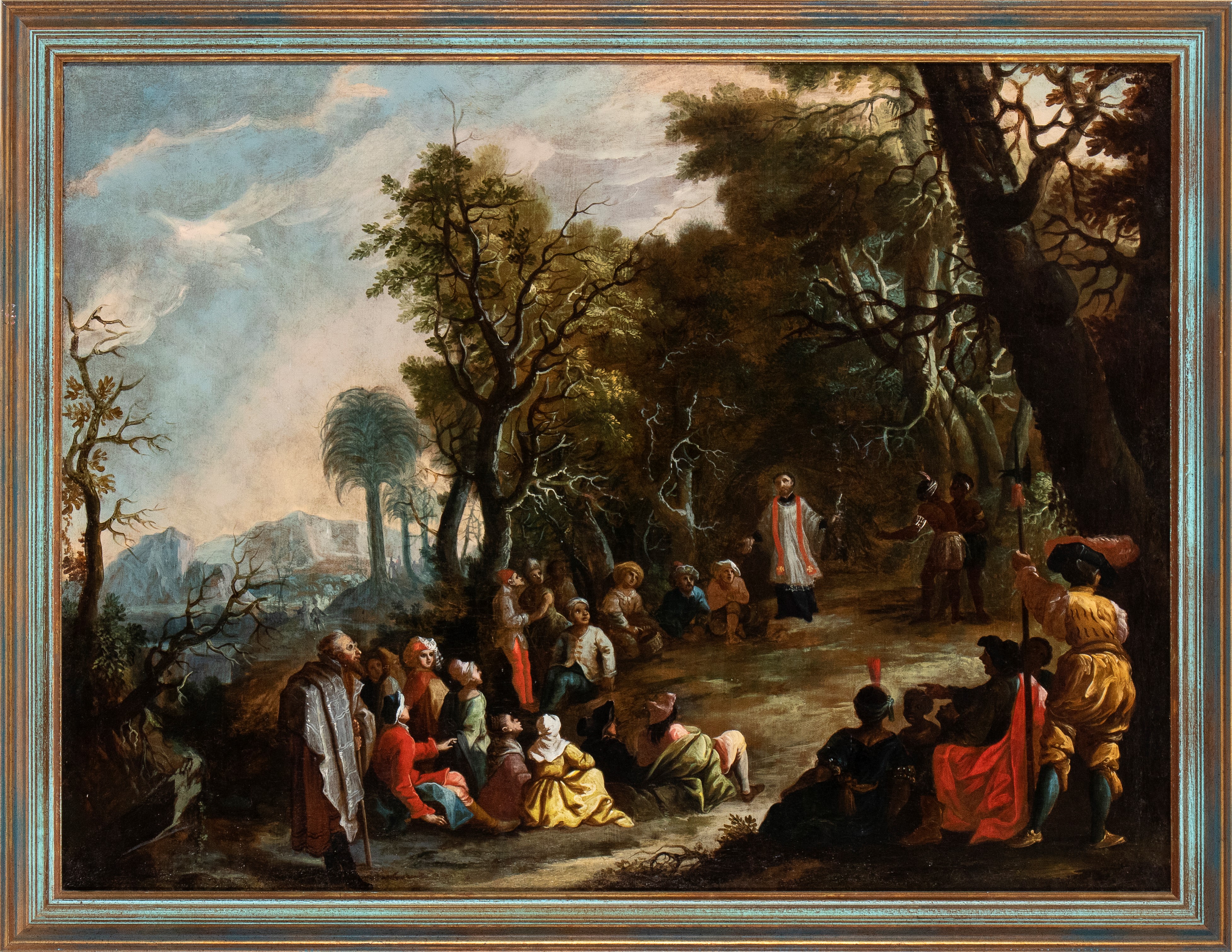 Artista Emiliano, XVII Secolo - Anonimo, Predica di San Francesco Saverio nelle Indie, olio su te...