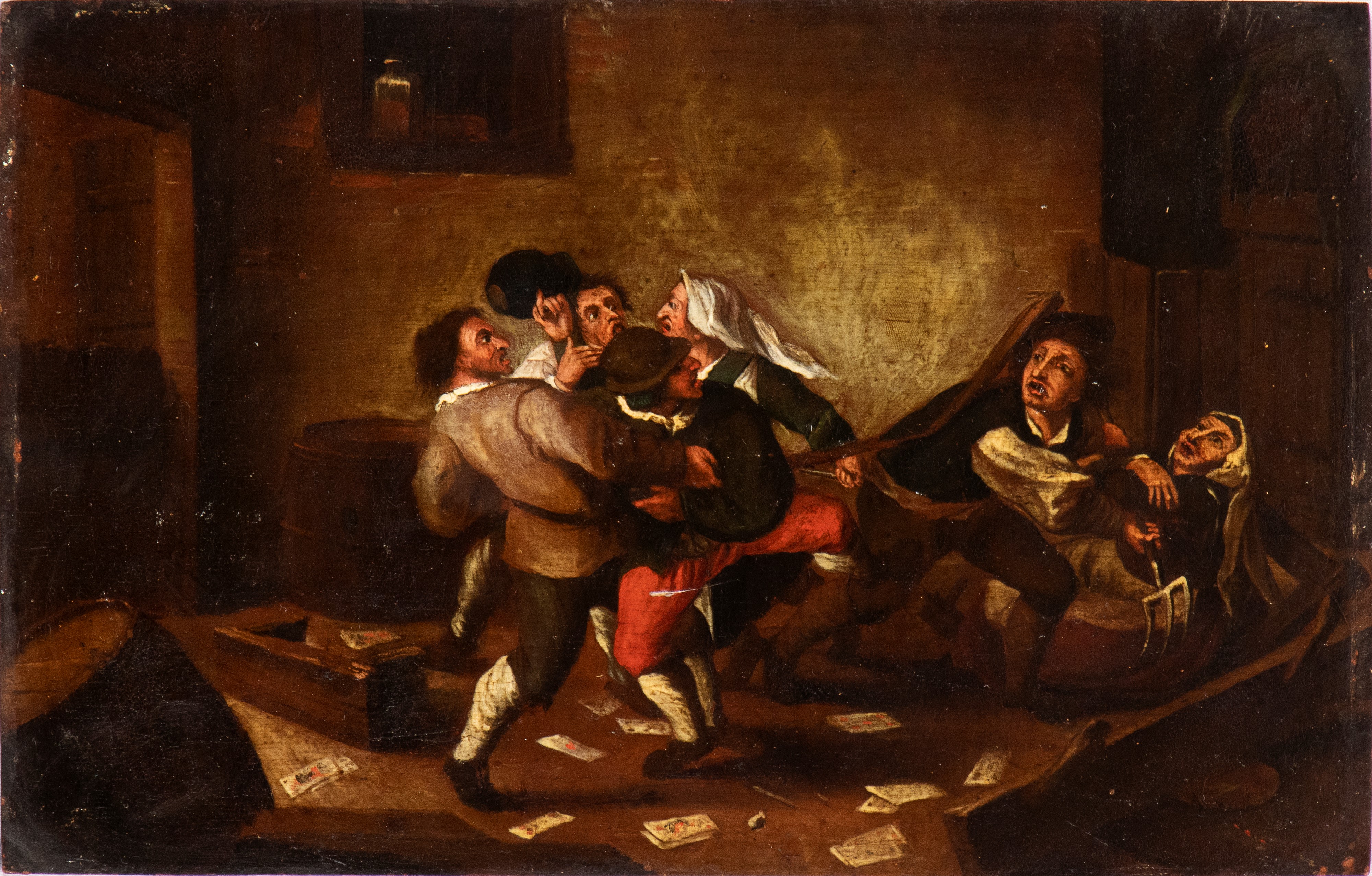 a) Scena di interno familiare; b) litigio tra giocatori di carte. Coppia di dipinti