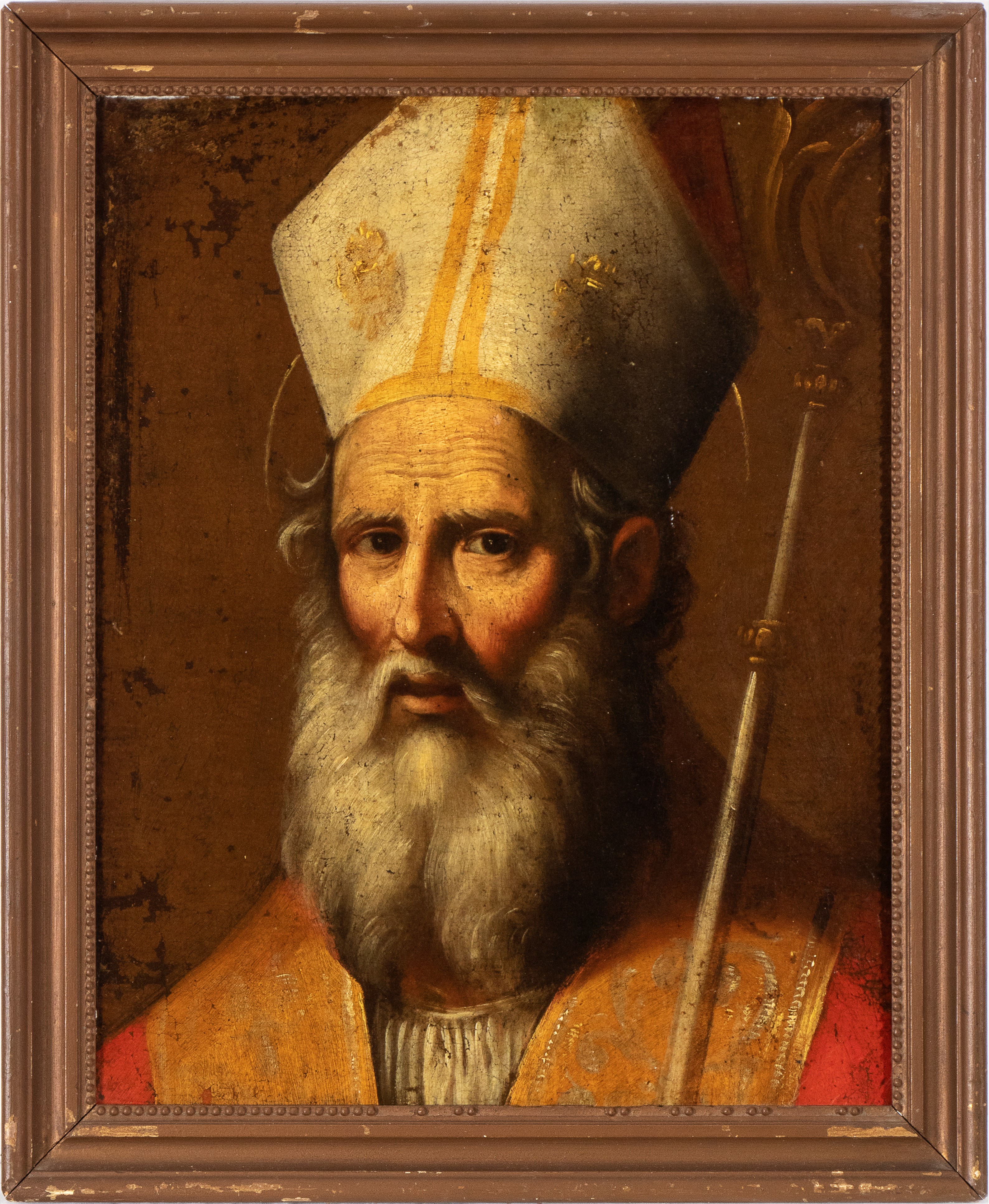 Artista Attivo a Napoli, XVII Secolo - Autore sconosciuto, Santo Vescovo - Olio su tela applicato...