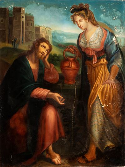 Cristo e la Samaritana al pozzo, olio su tela